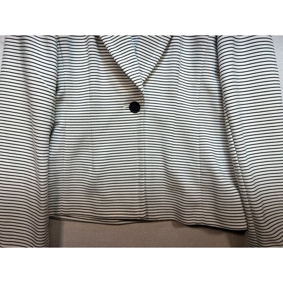 Calvin Klein Womens One Button Knit Blazer Jacket  Sz 6 White Black Stripe - Picture 7 of 13